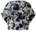 Off White and Blue Floral Cotton Fitted Hem Top