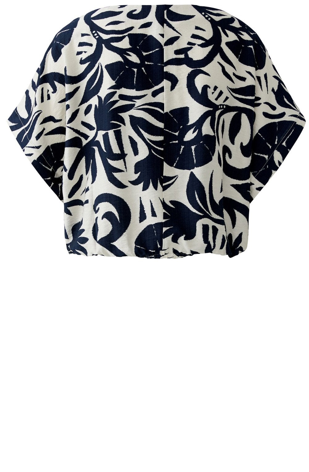 Off White and Blue Floral Cotton Fitted Hem Top