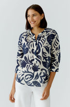 Off White and Blue Floral Cotton Tunic Blouse