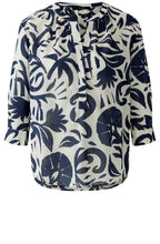 Off White and Blue Floral Cotton Tunic Blouse