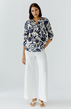 Off White and Blue Floral Cotton Tunic Blouse