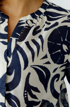 Off White and Blue Floral Cotton Tunic Blouse