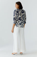 Off White and Blue Floral Cotton Tunic Blouse