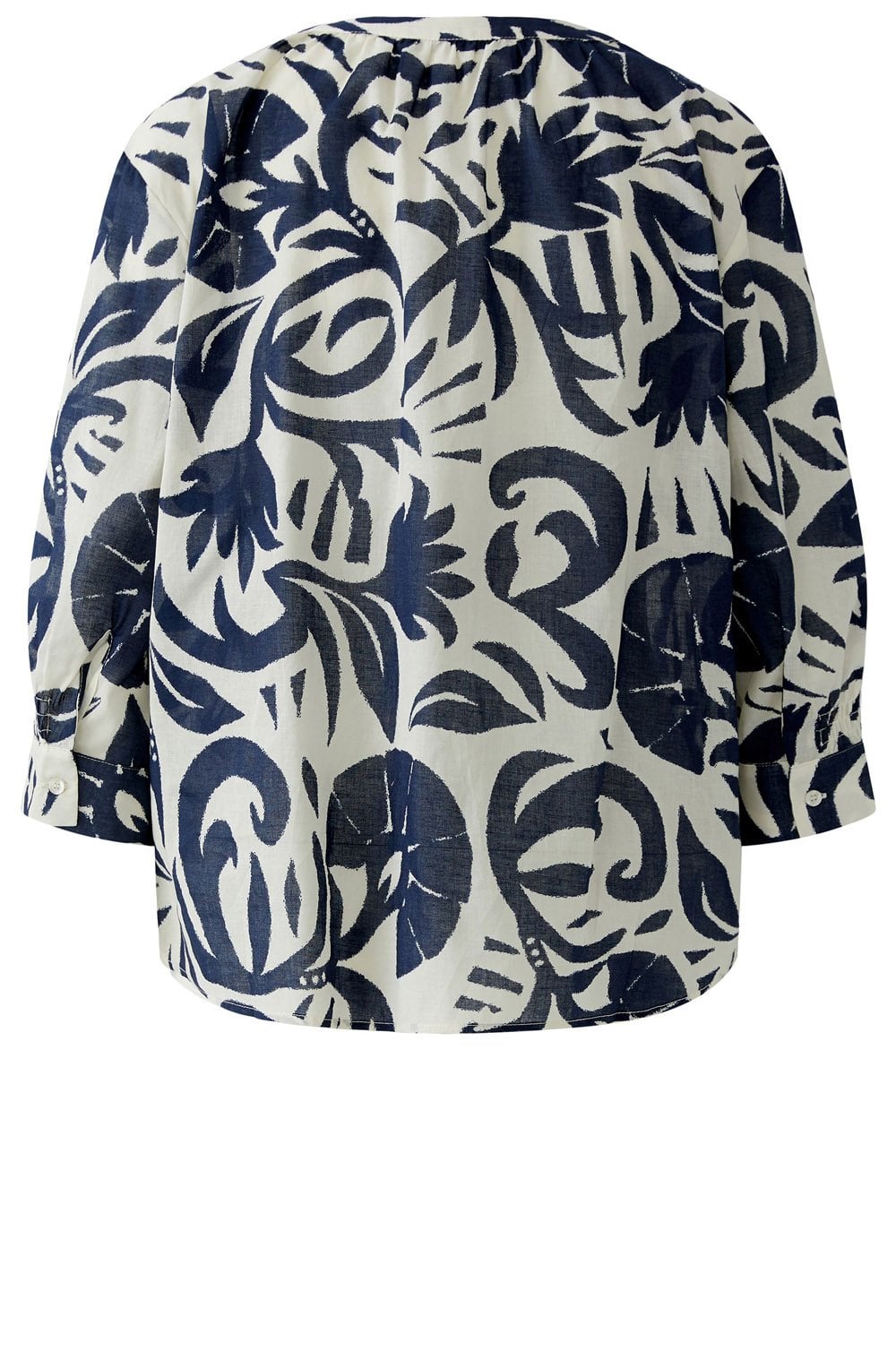 Off White and Blue Floral Cotton Tunic Blouse