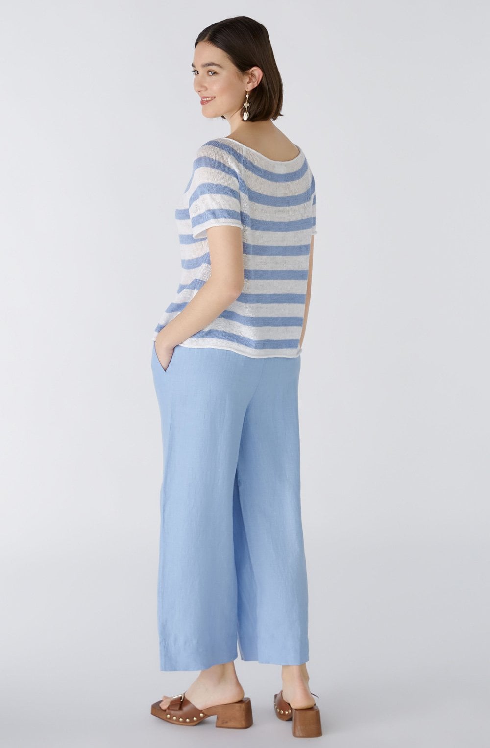 Off White and Blue Linen Raglan Jumper