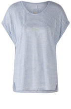 Off White and Blue Linen T Shirt