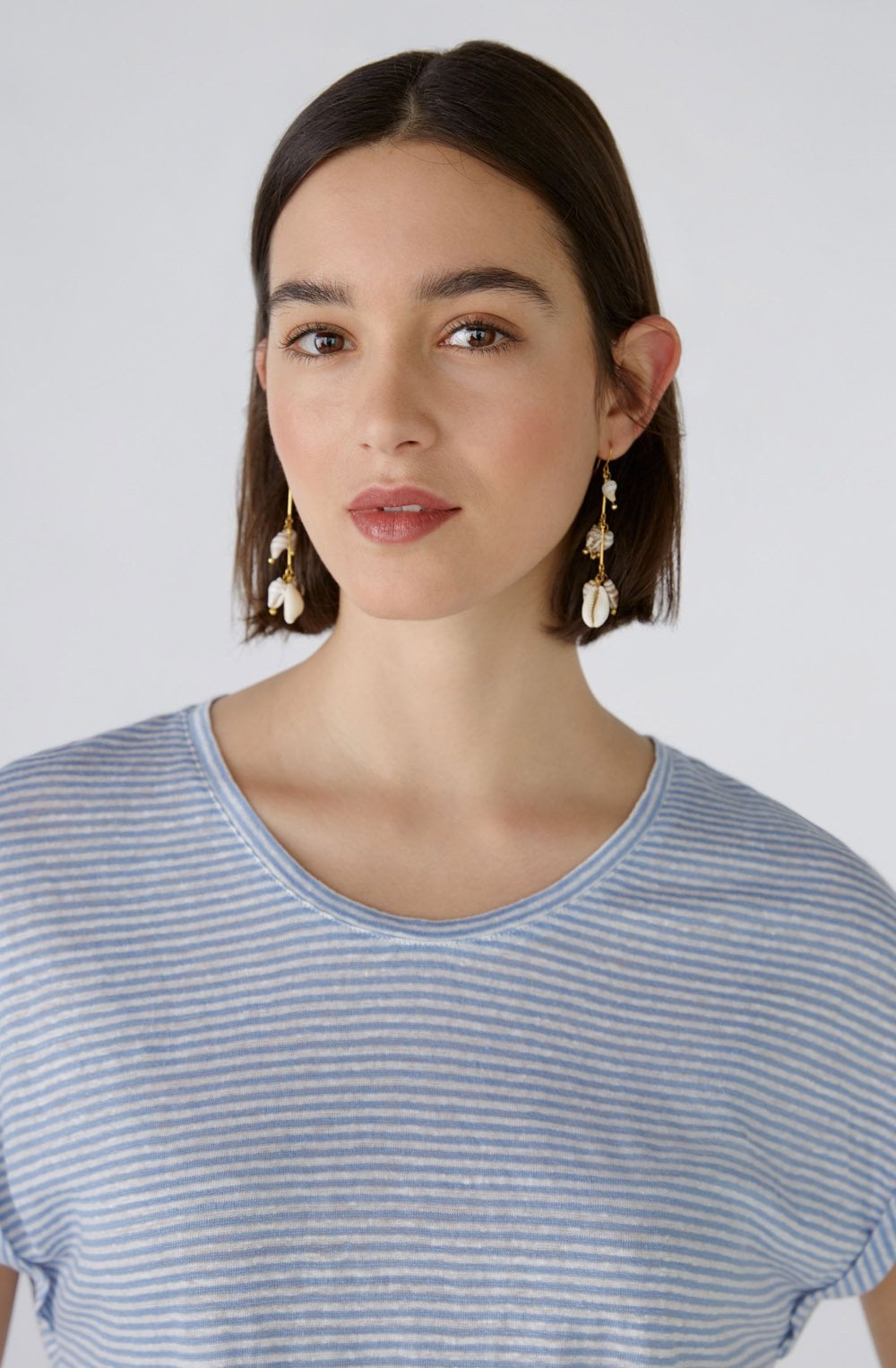 Off White and Blue Linen T Shirt