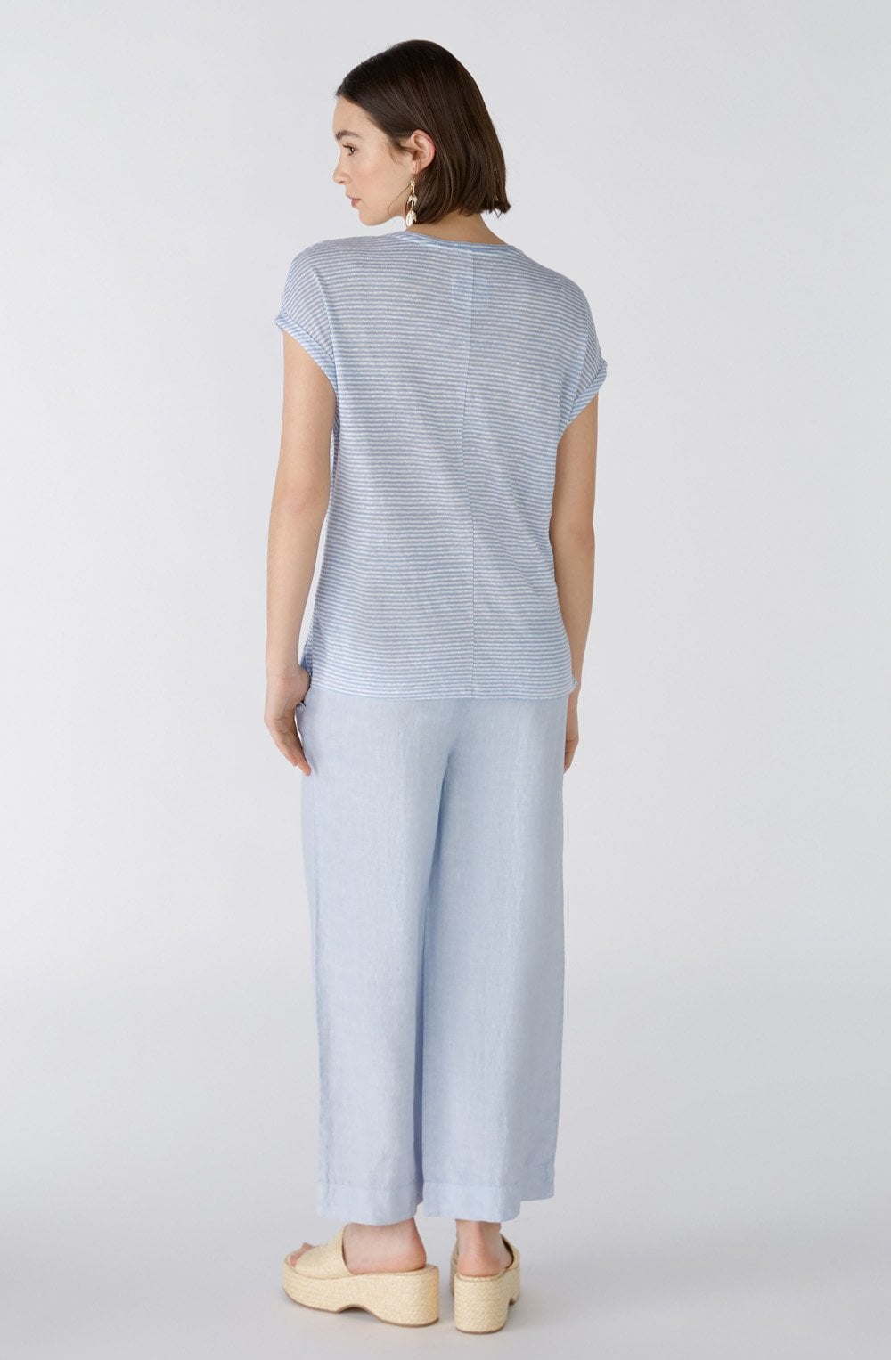 Off White and Blue Linen T Shirt