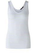 Off White and Blue Striped Jersey Vest Top