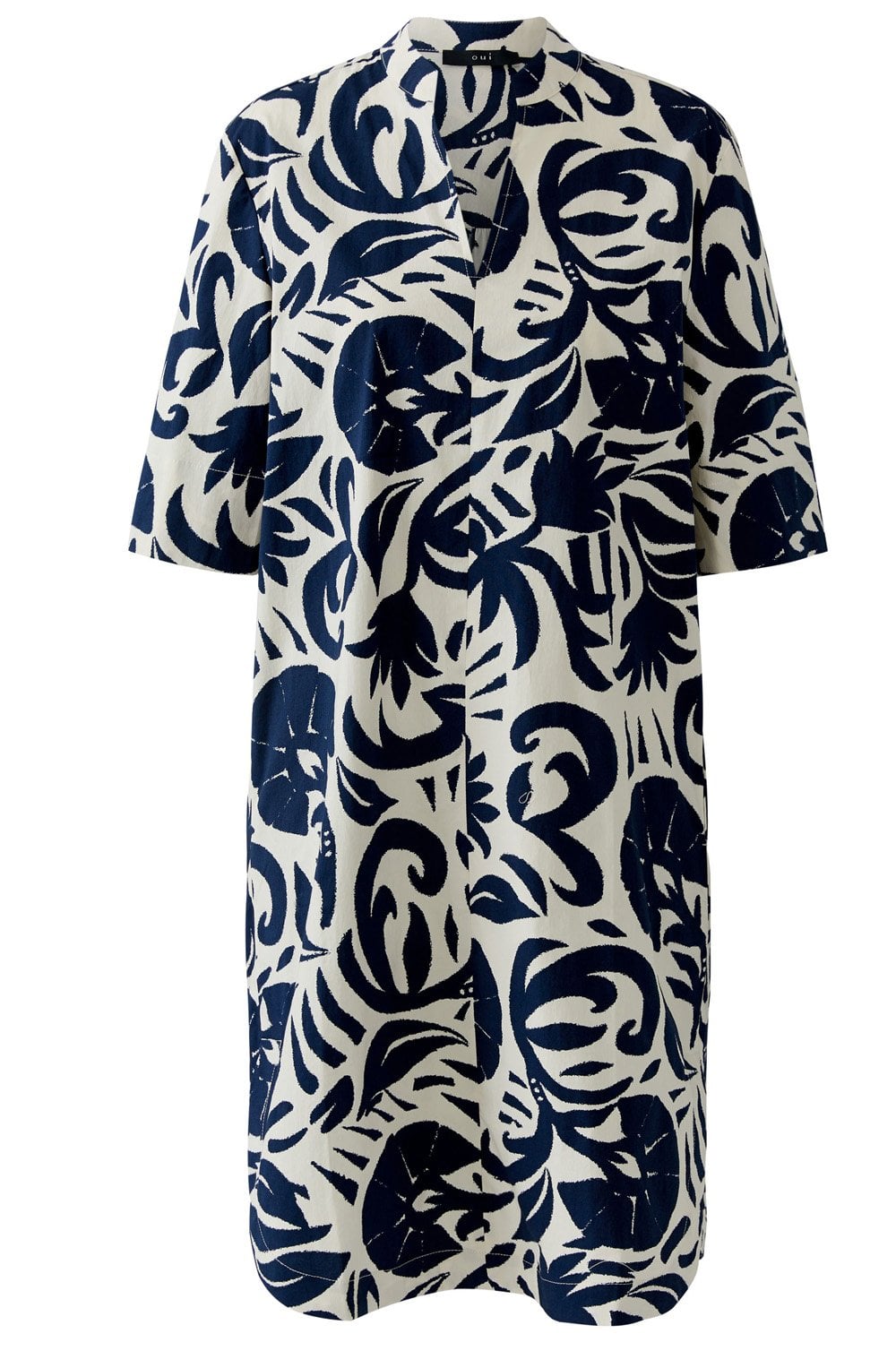 Off White and Blue Tunic Style Cotton Dress