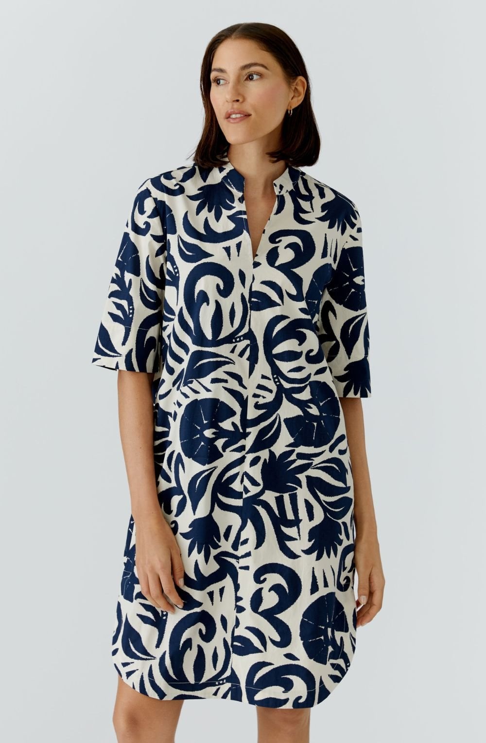 Off White and Blue Tunic Style Cotton Dress