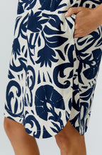 Off White and Blue Tunic Style Cotton Dress