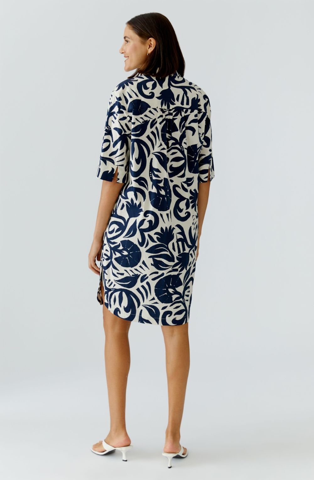 Off White and Blue Tunic Style Cotton Dress