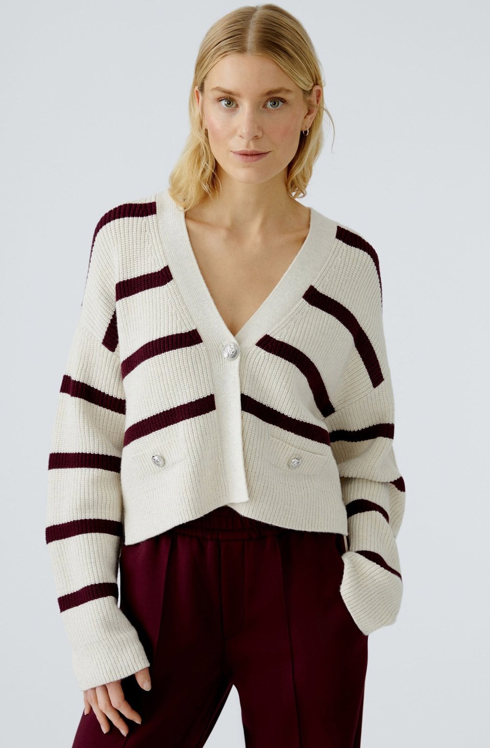 Off White and Bramble Berry Red Cardigan