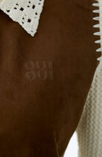Off White and Brown Faux Suede and Crochet Cardigan
