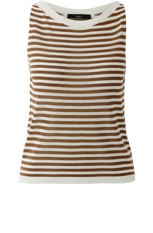 Off White and Brown Striped Sleeveless Top