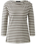 Off White and Brown Striped Top with Silver Button Details