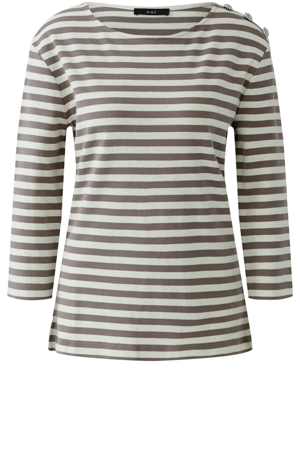 Off White and Brown Striped Top with Silver Button Details