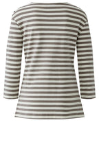 Off White and Brown Striped Top with Silver Button Details