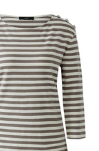 Off White and Brown Striped Top with Silver Button Details