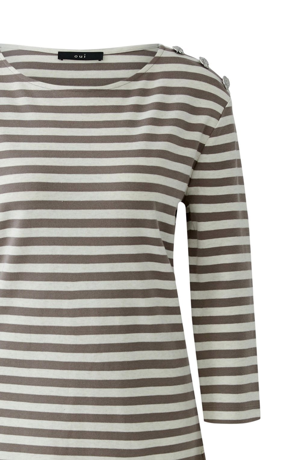 Off White and Brown Striped Top with Silver Button Details