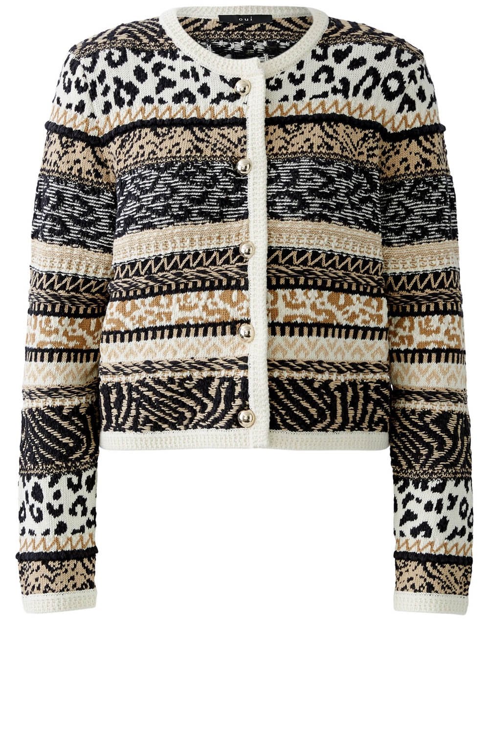 Off White and Camel Contrast Stripe Box Cardigan
