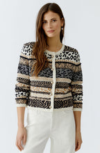 Off White and Camel Contrast Stripe Box Cardigan