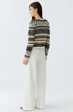 Off White and Camel Contrast Stripe Box Cardigan