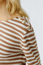 Off White and Camel Striped Top with Gold Button Details