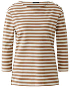 Off White and Camel Striped Top with Gold Button Details