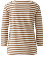 Off White and Camel Striped Top with Gold Button Details