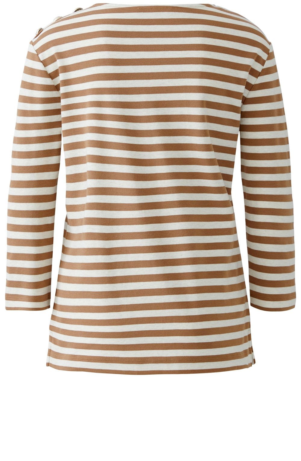 Off White and Camel Striped Top with Gold Button Details