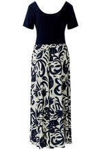 Off White and Dark Blue Floral Skirt Jersey Dress