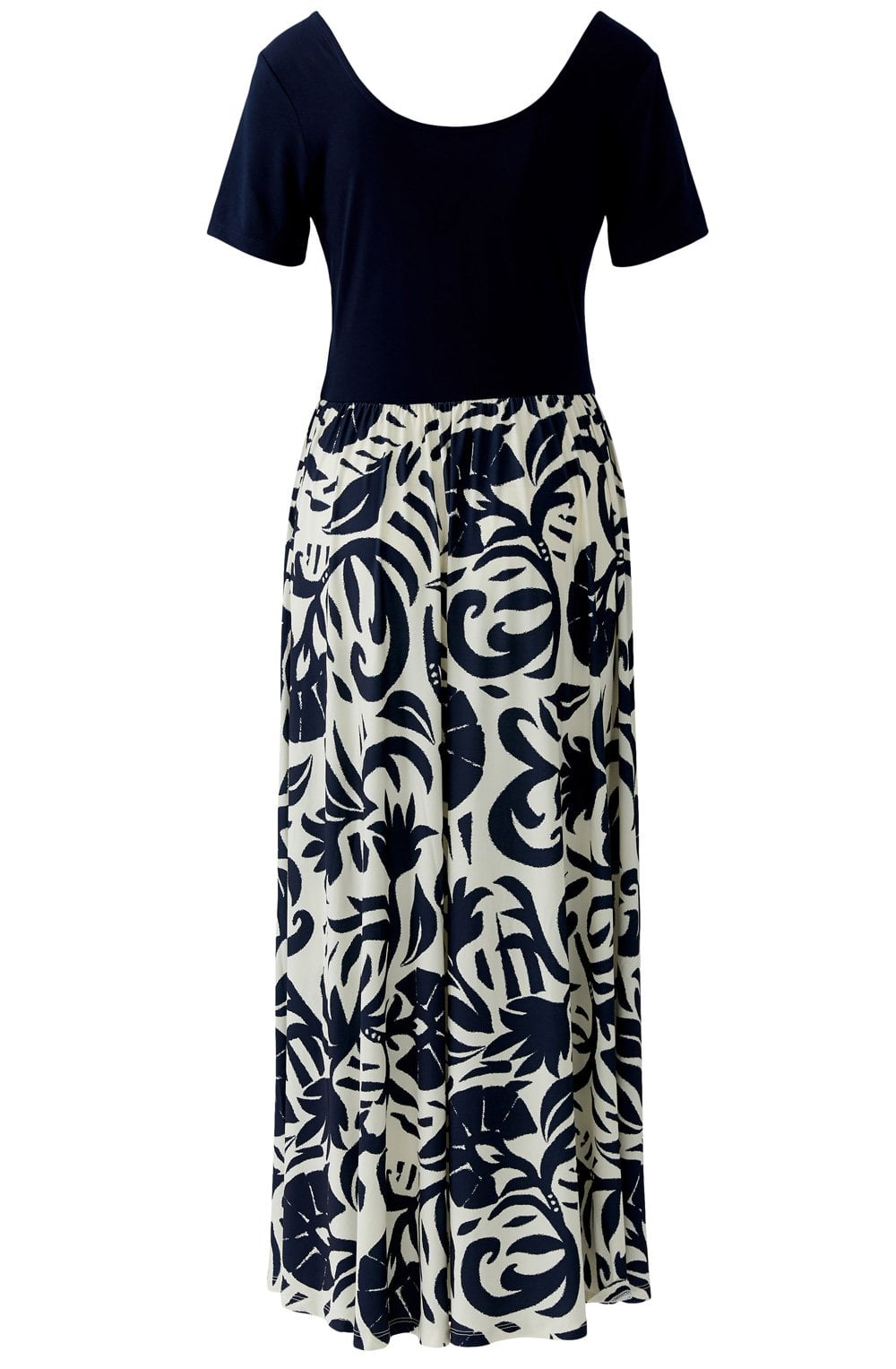 Off White and Dark Blue Floral Skirt Jersey Dress