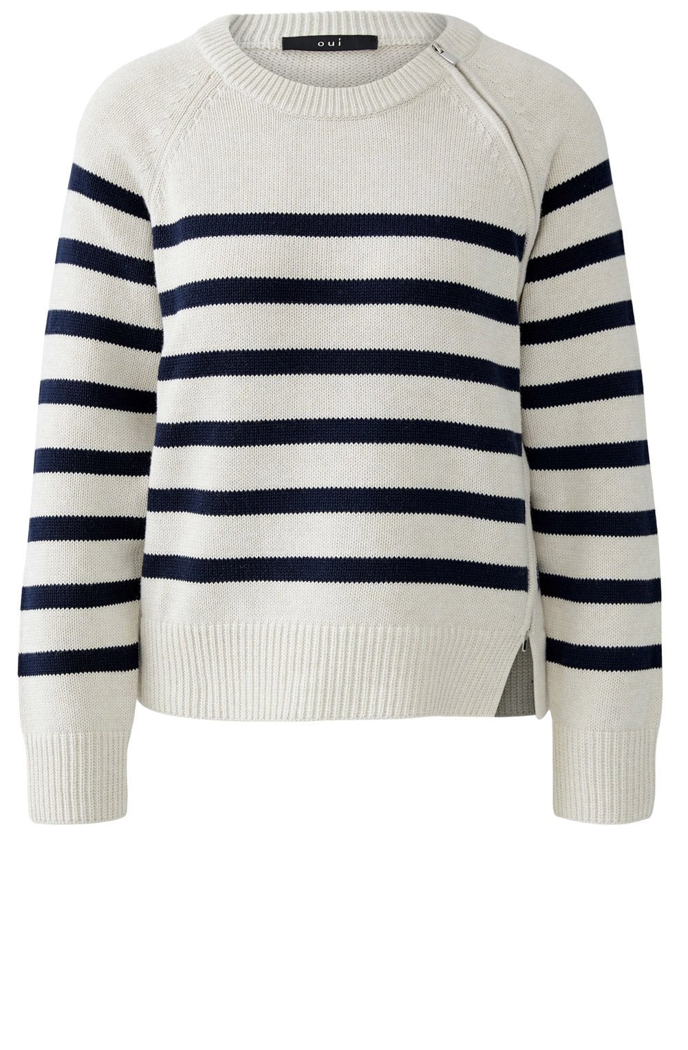 Off White and Dark Blue Side Zip Jumper