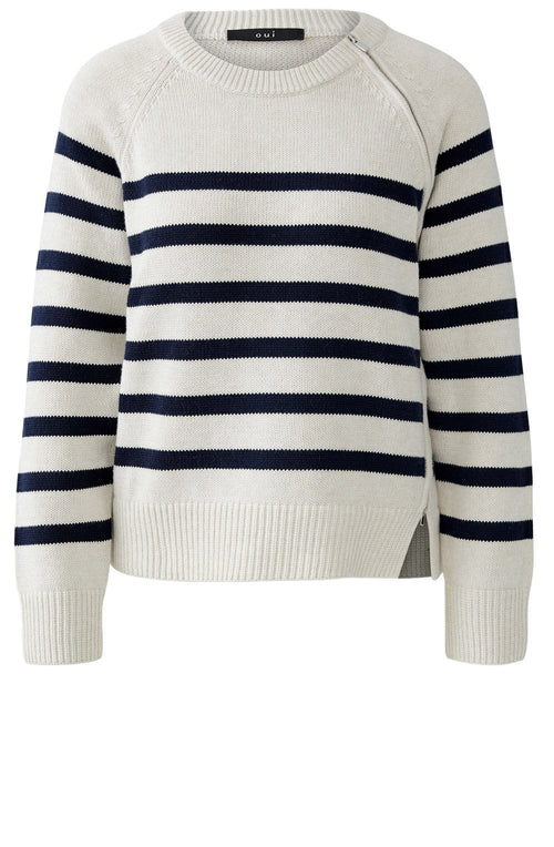 Off White and Dark Blue Side Zip Jumper