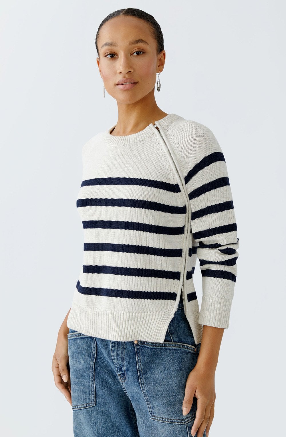 Off White and Dark Blue Side Zip Jumper