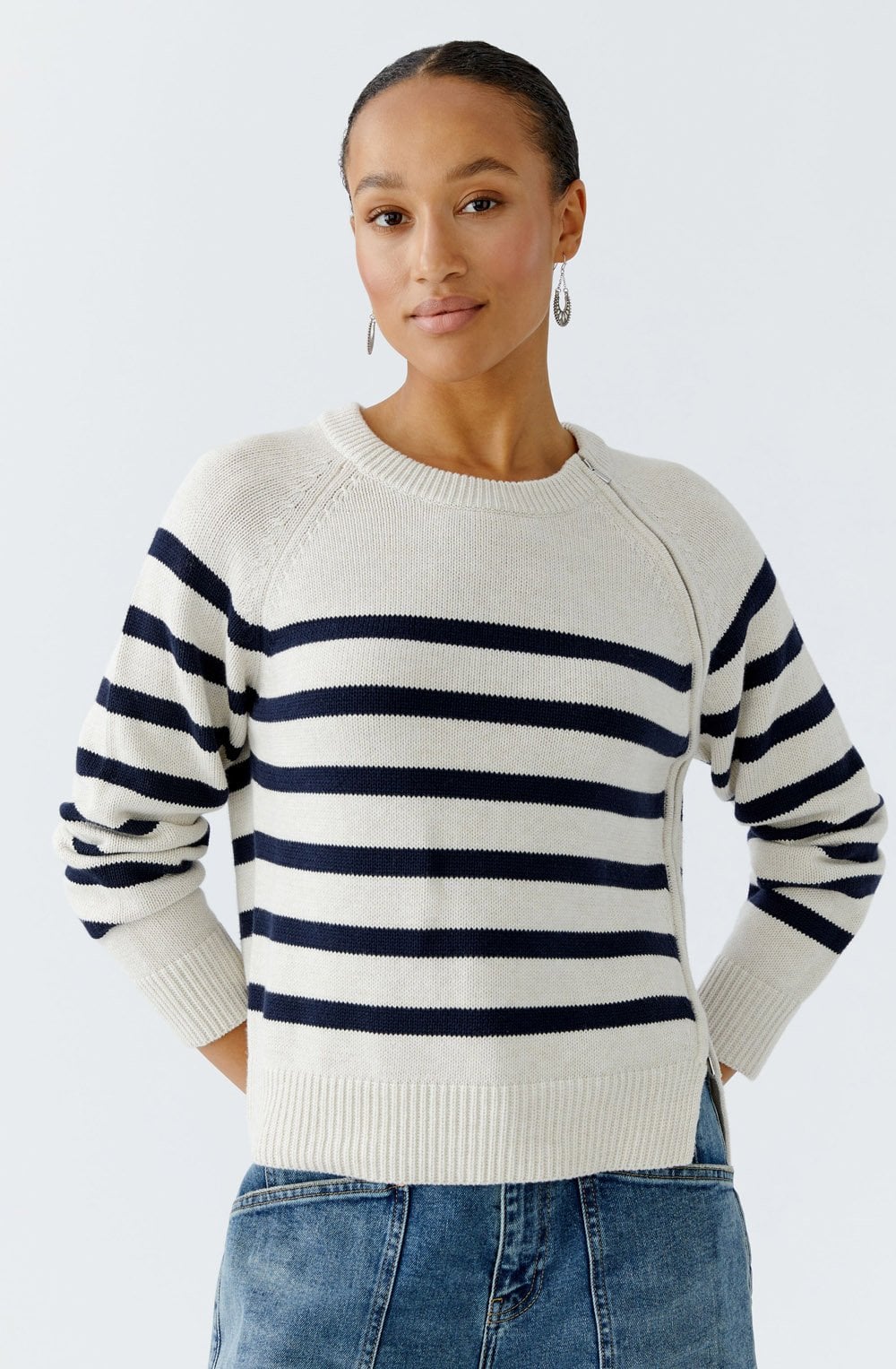 Off White and Dark Blue Side Zip Jumper