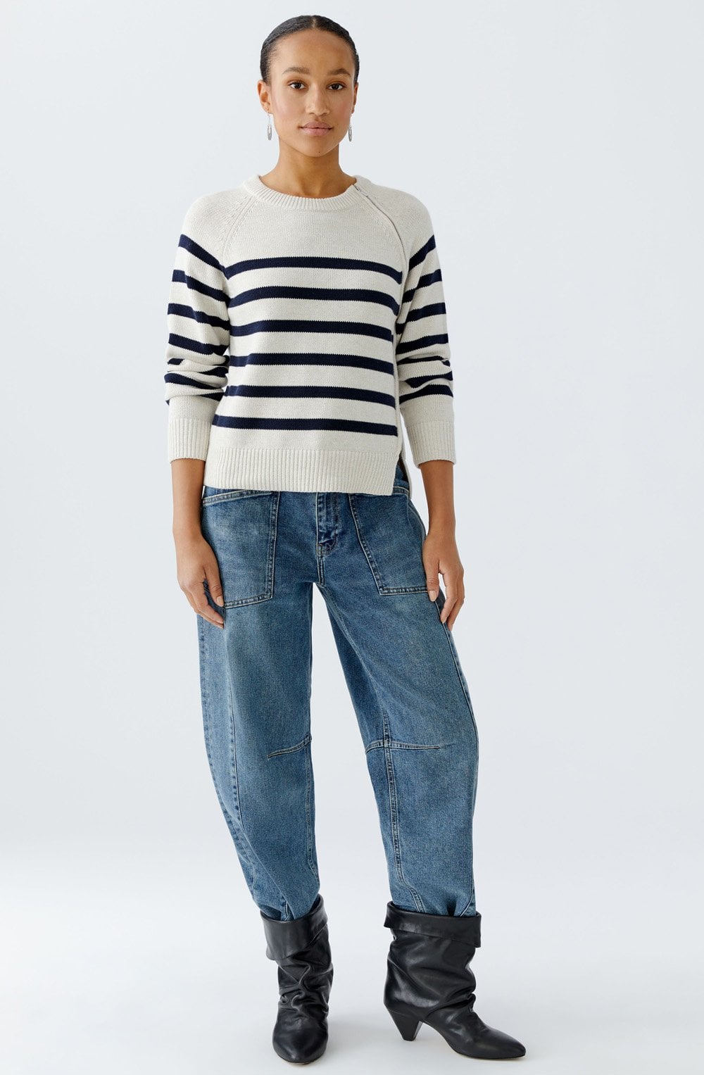 Off White and Dark Blue Side Zip Jumper