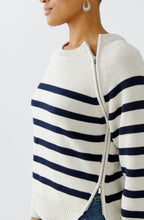 Off White and Dark Blue Side Zip Jumper