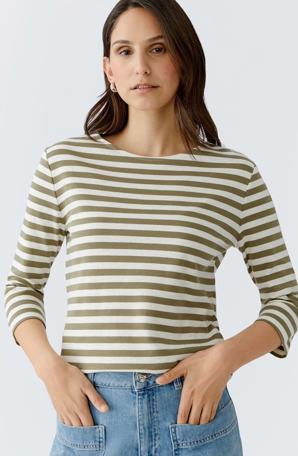 Off White and Garden Green Striped Jersey Top