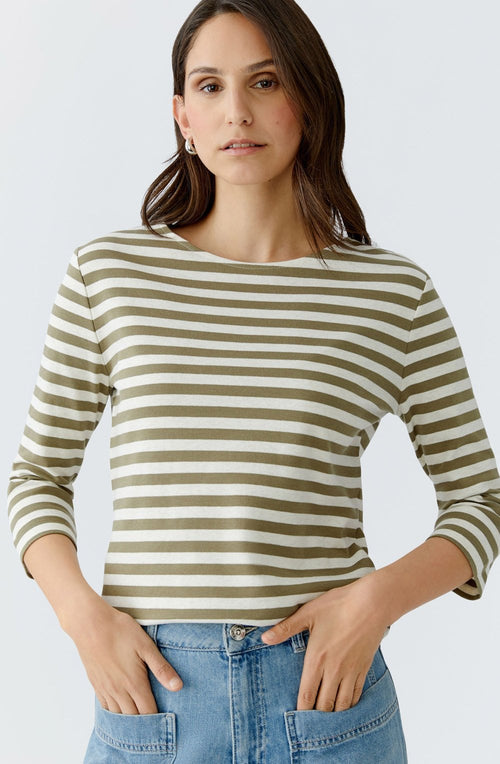 Off White and Garden Green Striped Jersey Top