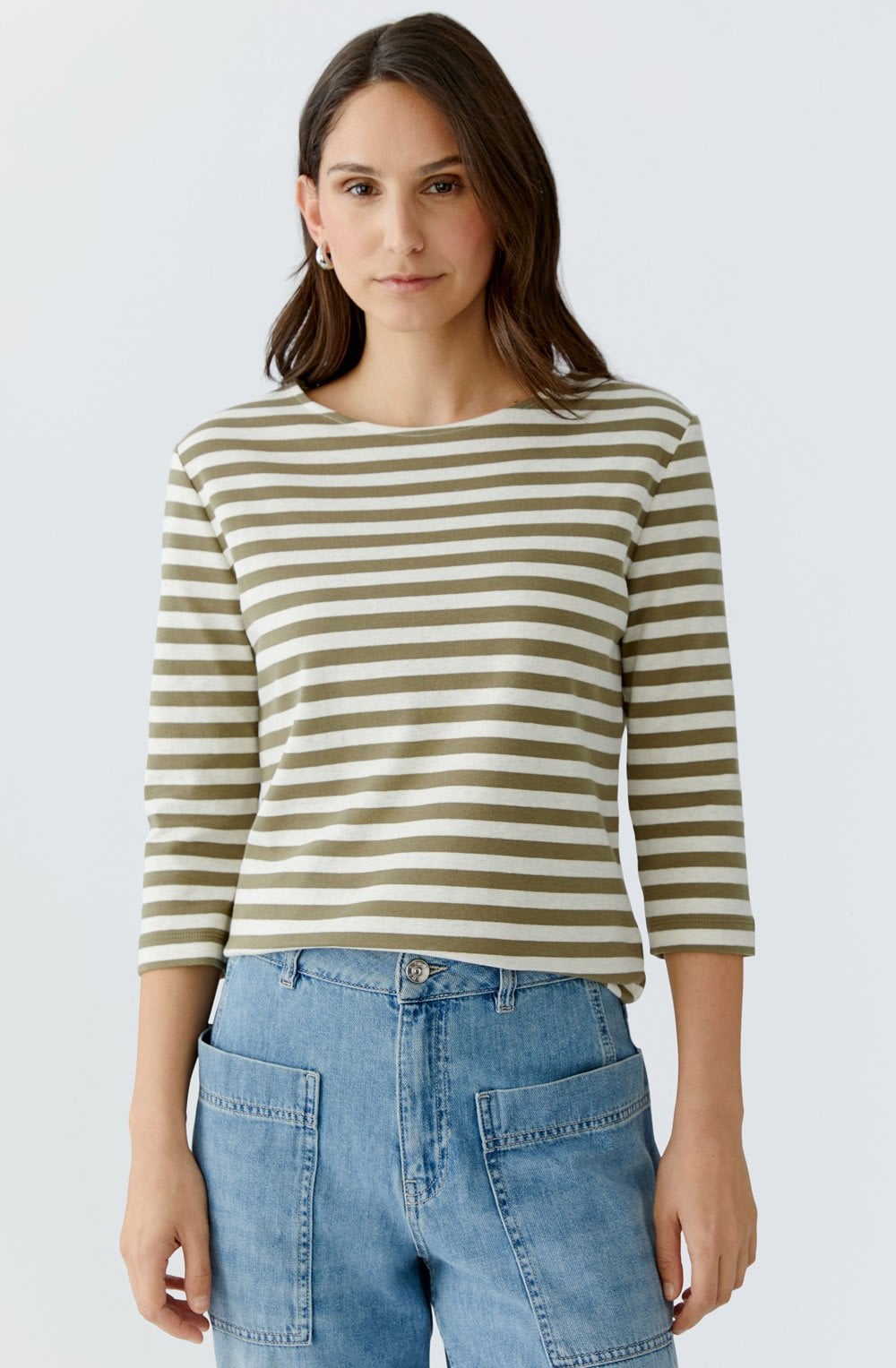 Off White and Garden Green Striped Jersey Top