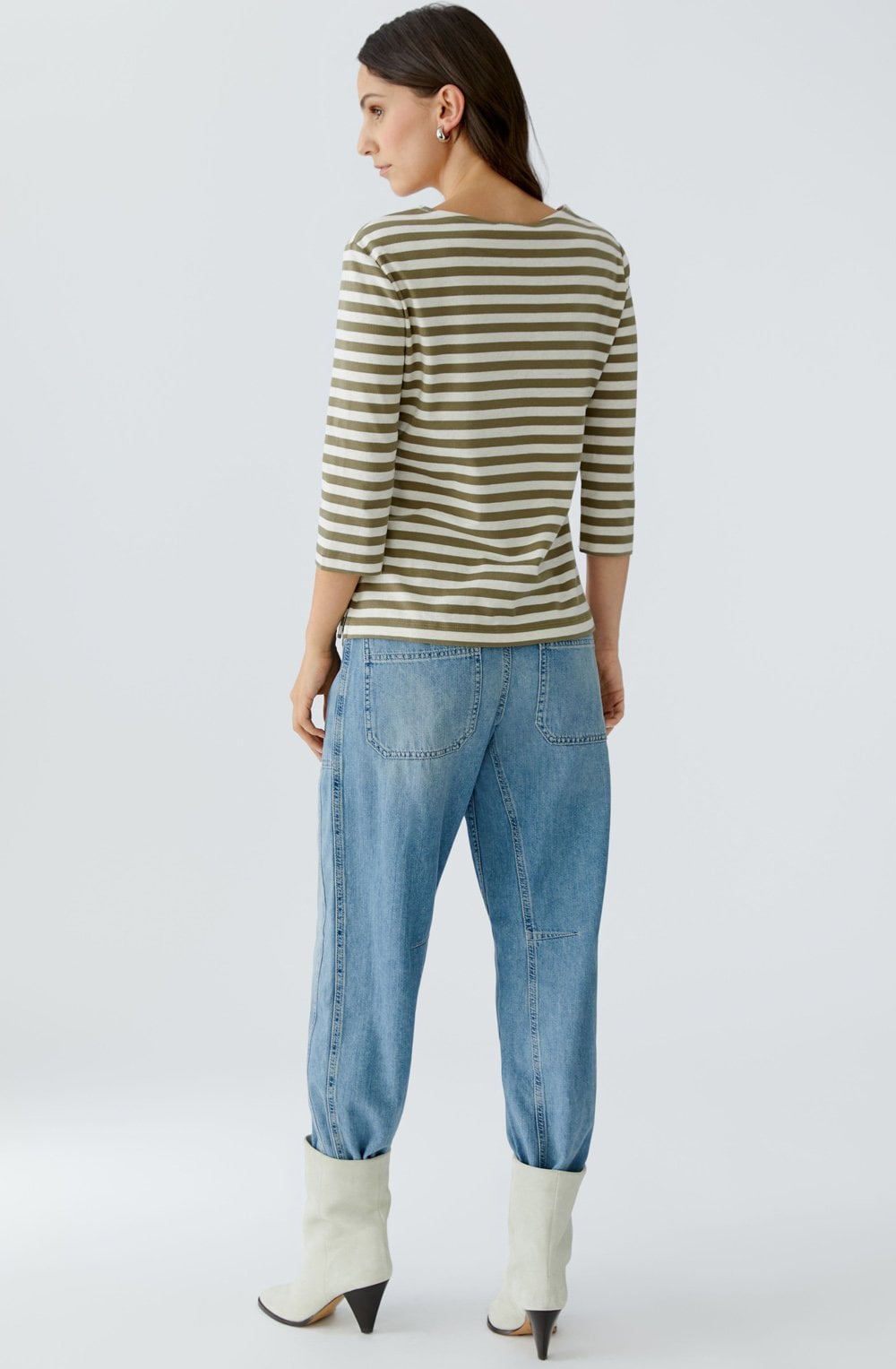 Off White and Garden Green Striped Jersey Top