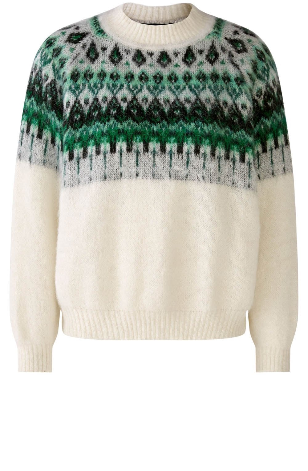 Off White and Green Alpaca Mix Jumper
