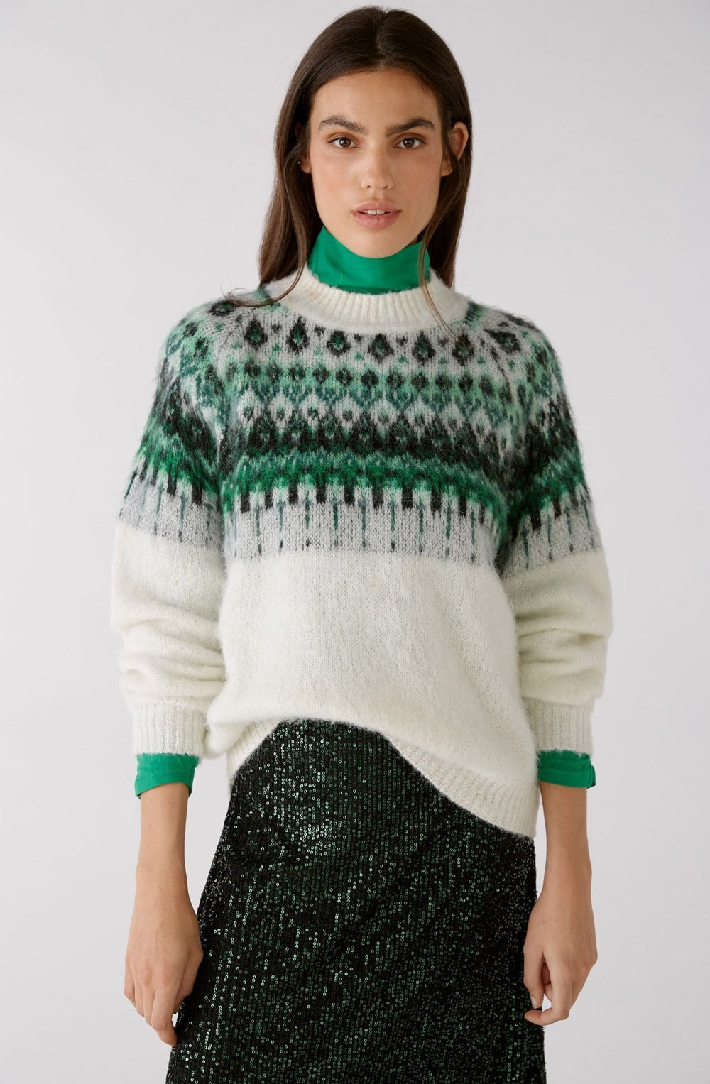 Off White and Green Alpaca Mix Jumper