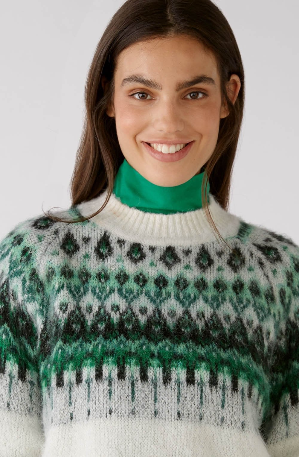Off White and Green Alpaca Mix Jumper