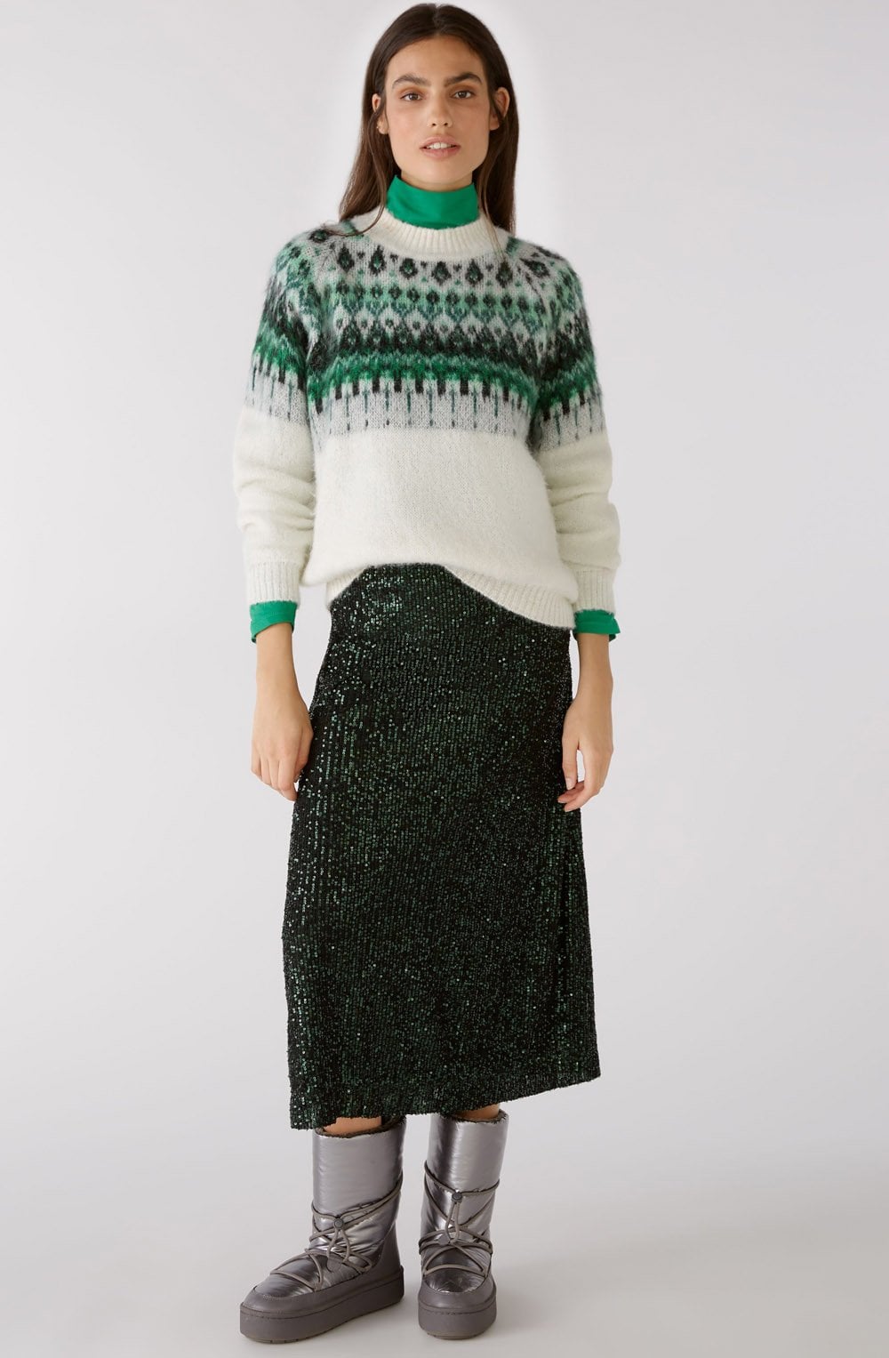 Off White and Green Alpaca Mix Jumper