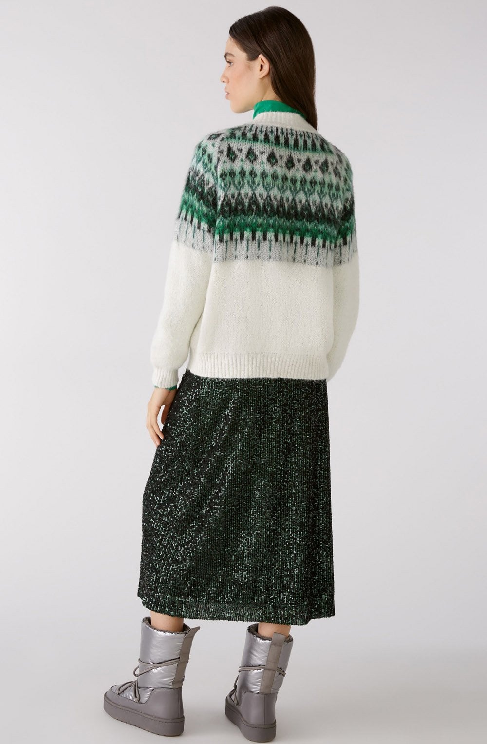 Off White and Green Alpaca Mix Jumper