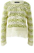 Off White and Green Mesh Knit Pullover